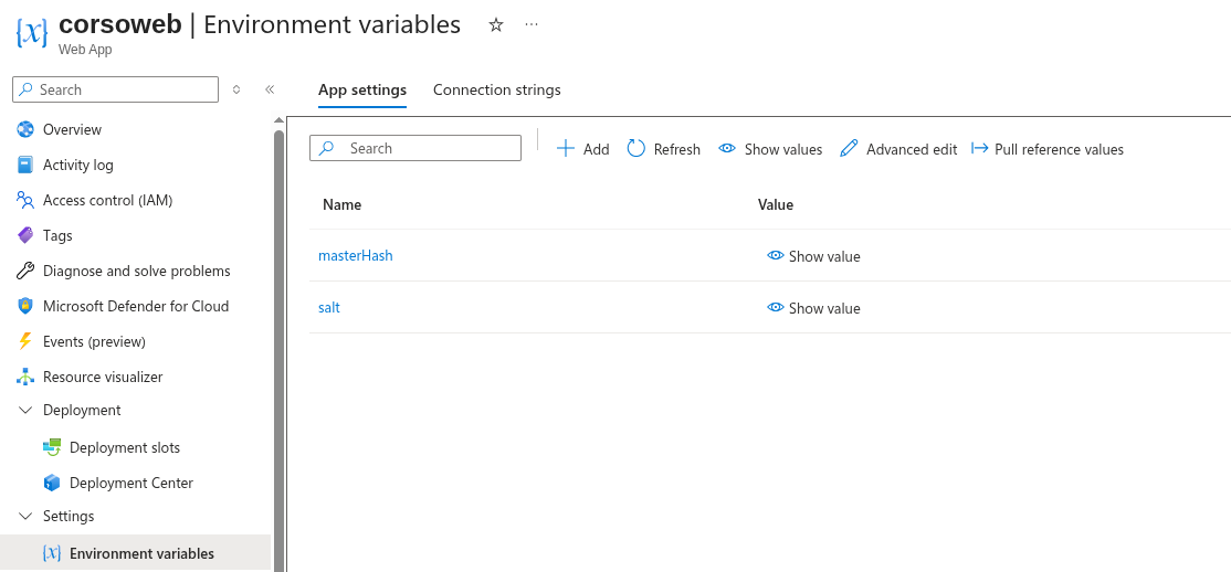 corso web env variables